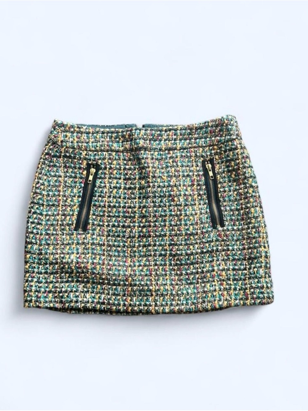 J. Crew Multicolor Tweed Mini Skirt with Black Zip Details